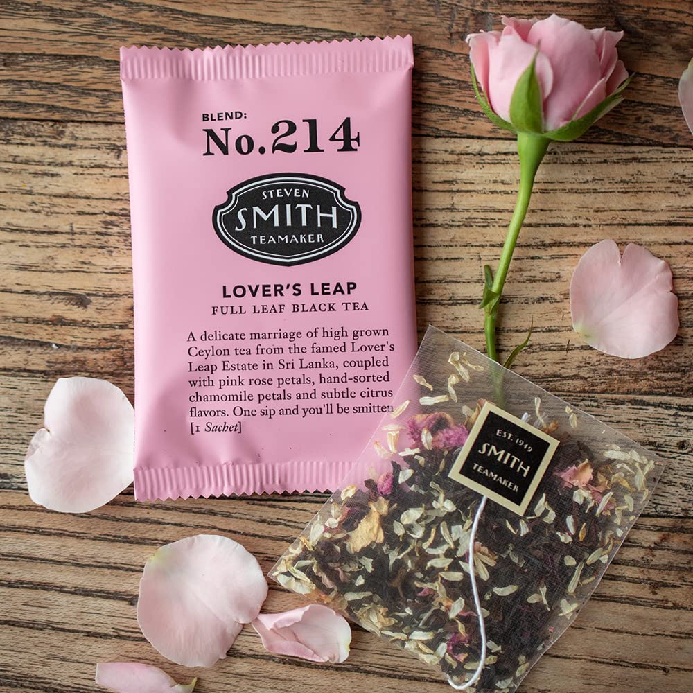 Smith Teamaker Valentine'S Day Assortment, Seasonal, Lover'S Leap, Black Lavender, Big Hibiscus, Black, Herbal Organic Full Leaf Teabags, 30 Sachets, 2.78Oz