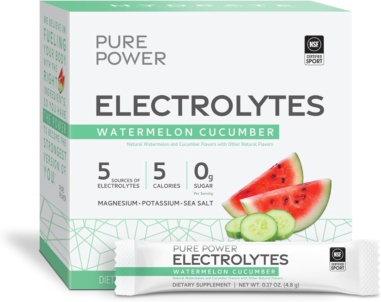 Dr. Mercola Pure Power Electrolytes, Watermelon Cucumber Flavor, 5.13 oz (145.6 g), 30 Servings (30 Packets), 5 Calories and 0g Sugar Per Serving