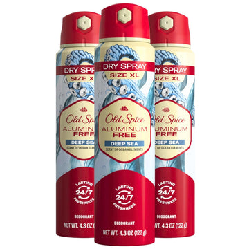 Old Spice Men's Aluminum Free Deodorant Dry Body Spray, Deep Sea, 24/7 Odor Protection, 4.3oz (Pack of 3)