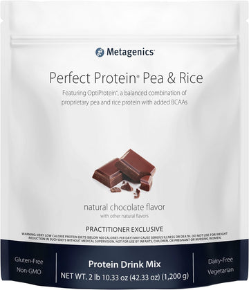 Metagenics Perfect Protein Pea & Rice Protein Powder - 20 G Plant Protein - Vegetarian & Ideal For Lactose Sensitivities - With Bcaas - Chocolate Flavor - 30 Servings