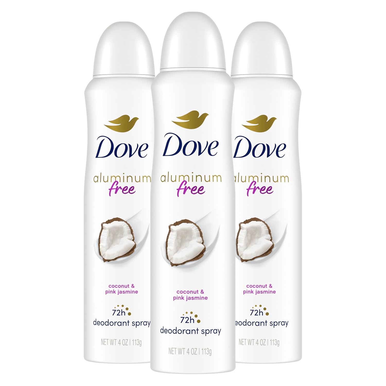 Dove 0% Aluminum Deodorant Dry Spray Cotton Flower & Sandalwood 3 Count For 48-Hour Protection Aluminum Free 4 Oz