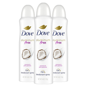Dove 0% Aluminum Deodorant Dry Spray Cotton Flower & Sandalwood 3 Count For 48-Hour Protection Aluminum Free 4 Oz
