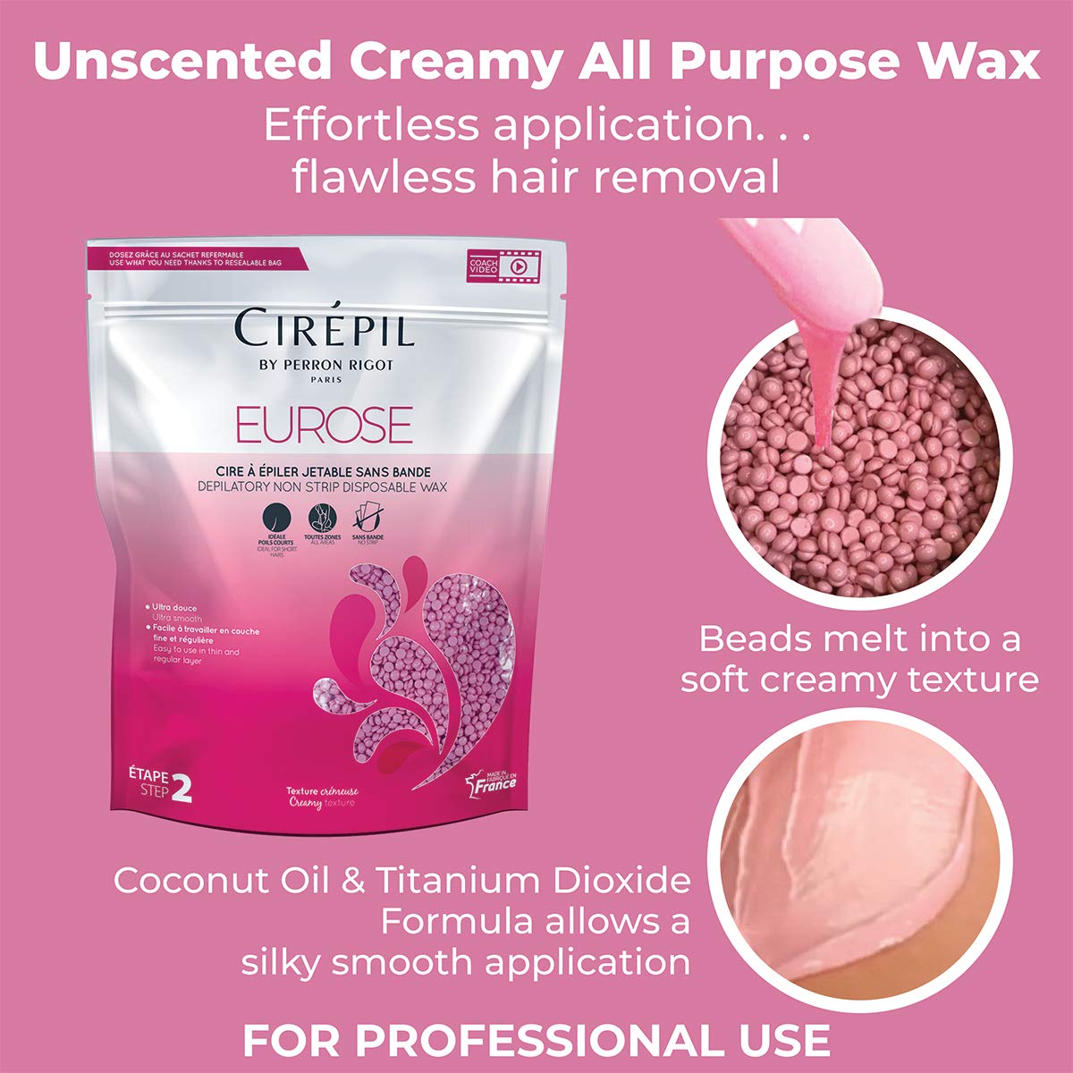 Cirepil - Eurose - 800G / 28.22 Oz Wax Beads Bag - All-Purpose & Unscented - Ultra Smooth & Creamy Texture - Perfect For Short Hairs : Beauty & Personal Care