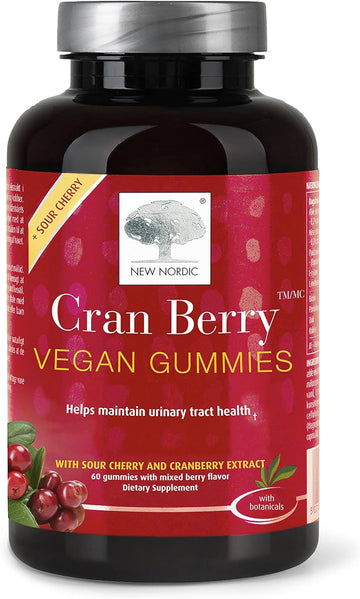New Nordic Cranberry Vegan Gummies | Urinary Tract & Bladder Support | Balance & Cleanse With Cran Berry & Sour Cherry Antioxidants | Gluten Free | For Women And Men | 60 Count (Pack Of 1)