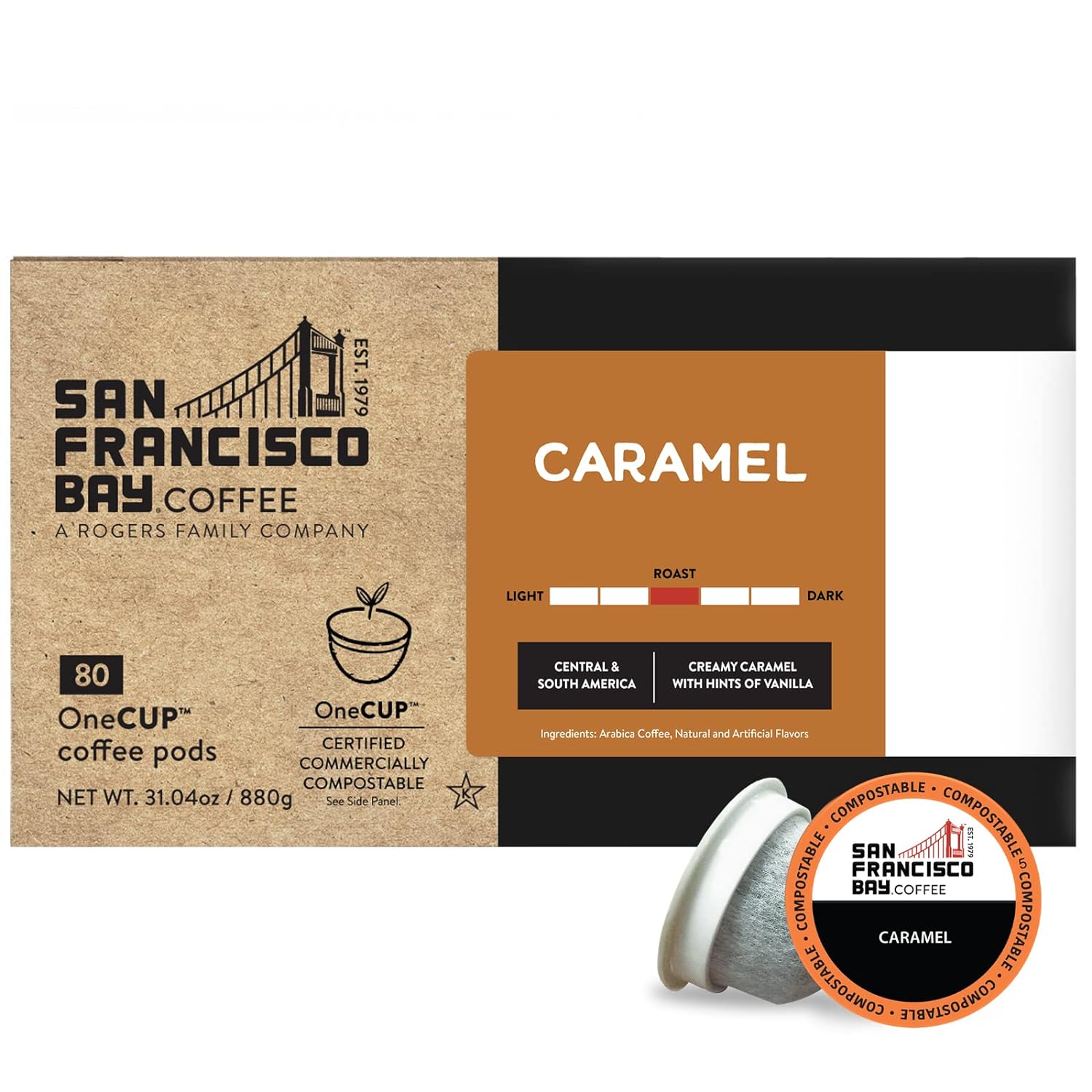 San Francisco Bay Compostable Coffee Pods - Caramel (80 Ct) K Cup Compatible including Keurig 2.0, Flavored, Medium Roast : Everything Else