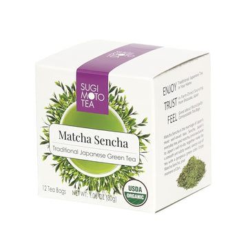 Sugimoto Tea Japanese Organic Matcha Sencha Green Tea Bags 12 Count Pack Of 1