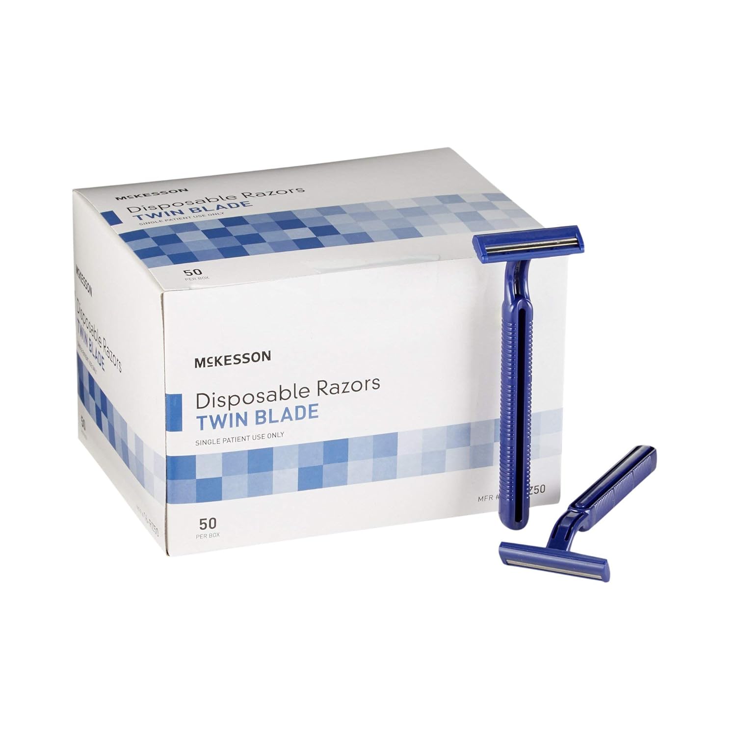 Mckesson Disposable Razors, Shaving Razor, Twin Blade, Stainless Steel Blade, Blue, 50 Count, 1 Pack