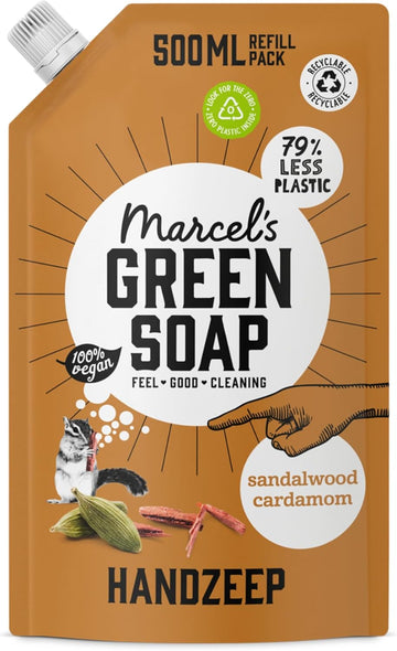 Marcel'S Green Soap - Hand Soap Refill Sandalwood & Cardamom - Handwash Dispenser Refill - 100% Eco Friendly - 100% Vegan - 97% Biodegradable - 500 Ml (Pack Of 2)