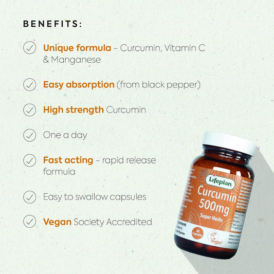 Lifeplan Super Herbs Curcumin 500Mg (60 Capsules) — With Vitamin C And Manganese And Piperine — 60-Day Supply