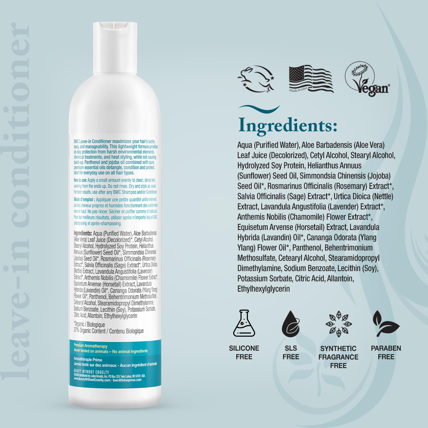 Beauty Without Cruelty Leave-In Conditioner – Split Ends Treatment, Heat Protection & Frizz Control, Vegan Friendly, Cruelty-Free & Sls-Free, 8.5 Oz