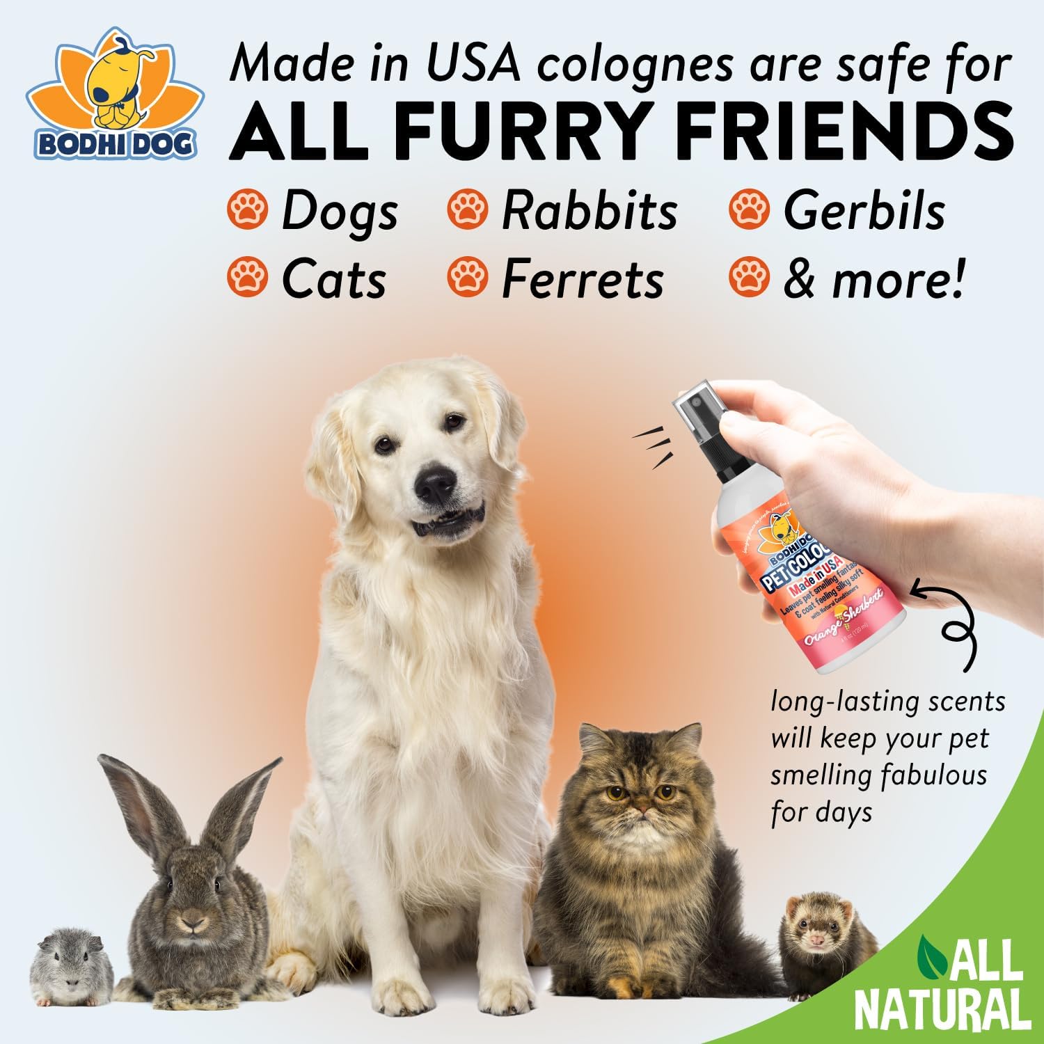 Bodhi Dog Natural Dog Cologne | Premium Scented Deodorizing Body Spray for Dogs & Cats | Neutralizes Strong Odors | Dog Perfume with Natural Dog Conditioner | Made in USA (Orange Sherbert, 4 Fl Oz)
