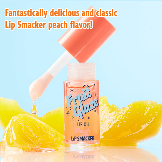 Lip Smacker Fruit Glaze Lip Oil, Ultra-Hydrating & Moisturizing With High-Shine Finish, Plush Applicator For Effortless Glide, Delicious Non-Sticky Flavor - Peach