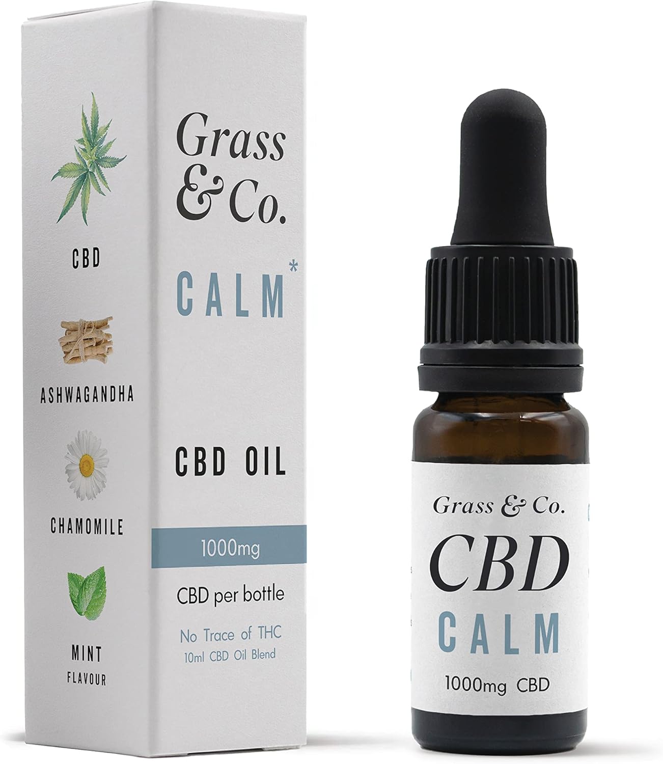 Grass & Co. Calm High Strength Cbd Oil Drops 1000Mg (11%) With A Calming Botanical Blend Of Cbd, Mint, Chamomile, Ashwagandha & Vitamins B6 & B12 To Support Mental Performance & Relaxation 10Ml Bottle