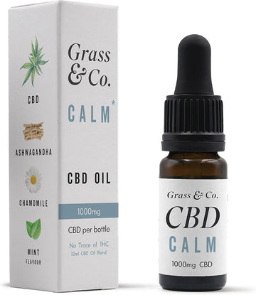 Grass & Co. Calm High Strength Cbd Oil Drops 1000Mg (11%) With A Calming Botanical Blend Of Cbd, Mint, Chamomile, Ashwagandha & Vitamins B6 & B12 To Support Mental Performance & Relaxation 10Ml Bottle