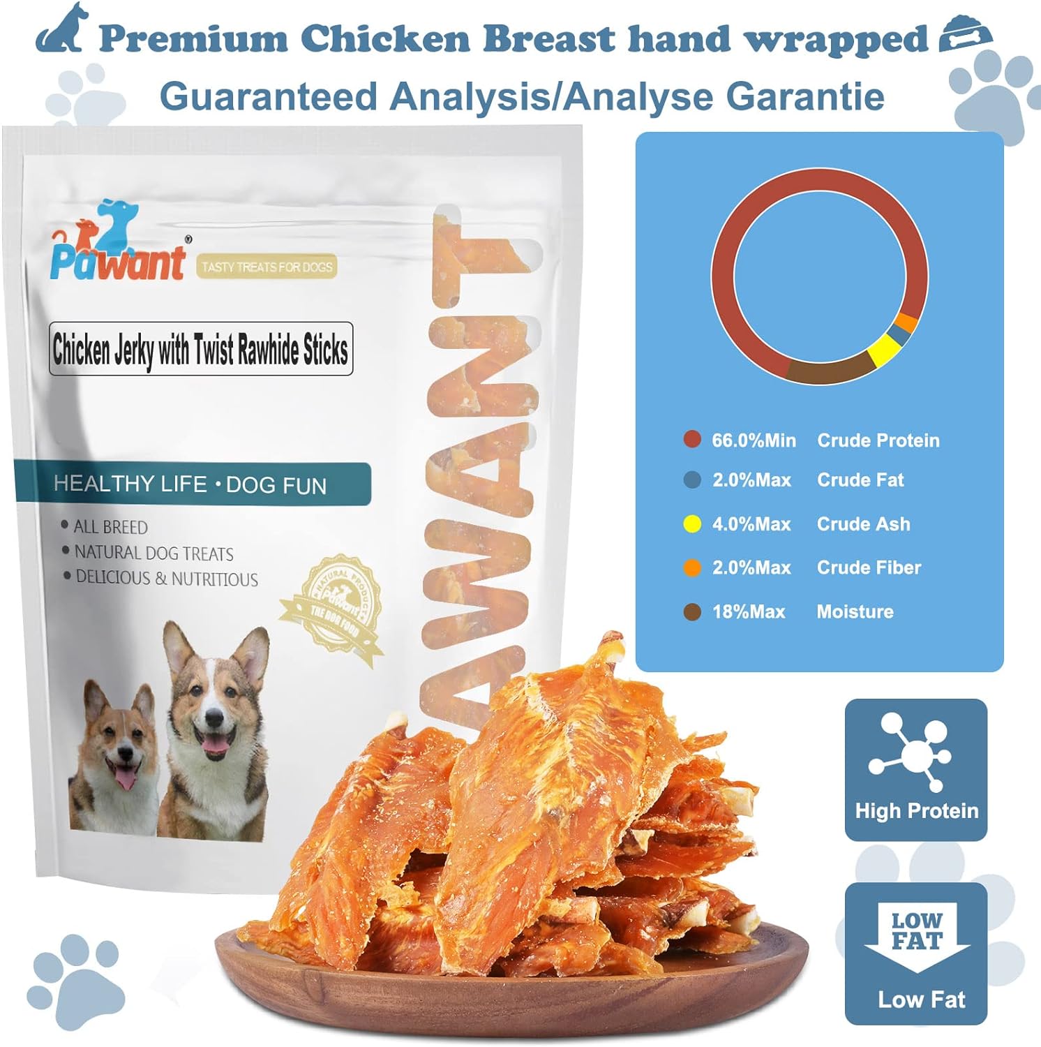 Pawant Chicken Jerky with Twist Rawhide Sticks Puppy Training Snacks Dog Chews Treats 2lb : Pet Supplies