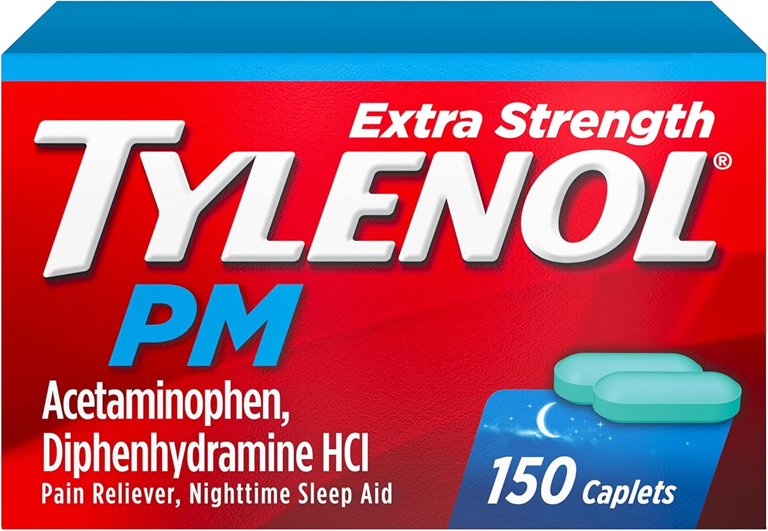Tylenol PM Extra Strength Nighttime Pain Reliever & Sleep Aid Caplets, 500mg Acetaminophen + 25mg Diphenhydramine, 100 Count