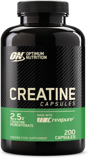 Optimum Nutrition Creatine Capsules With 2500 Mg Of Unflavoured Creatine Monohydrate Per Serving, Creatine Food Supplement To Support Performance, 100 Servings, 200 Capsules