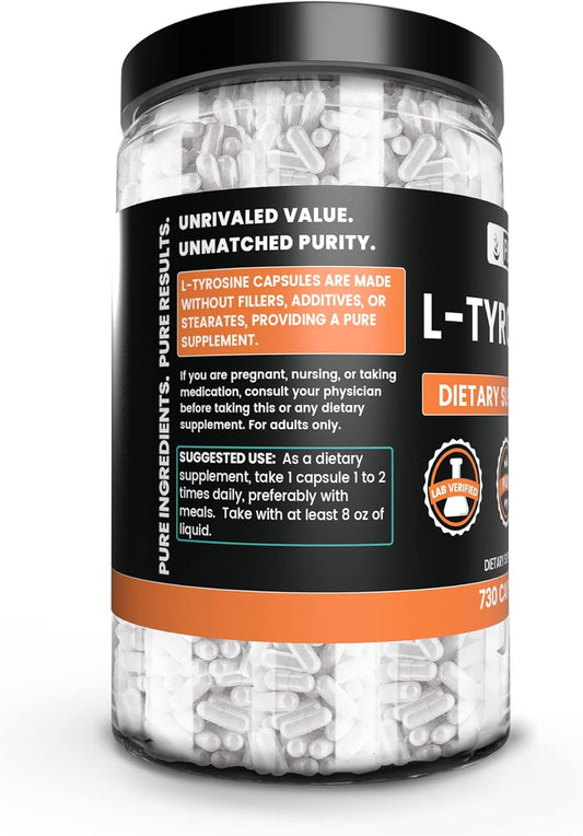 Pure Original Ingredients L-Tyrosine (730 Capsules) No Magnesium Or Rice Fillers, Always Pure, Lab Verified