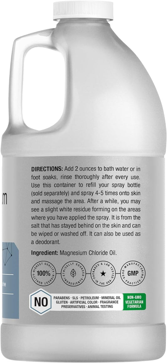 Horbäach Magnesium Oil | 64 fl. oz | Therapeutic Grade | Vegetarian, Non-GMO, Gluten Free, and Paraben Free Odorless Formula