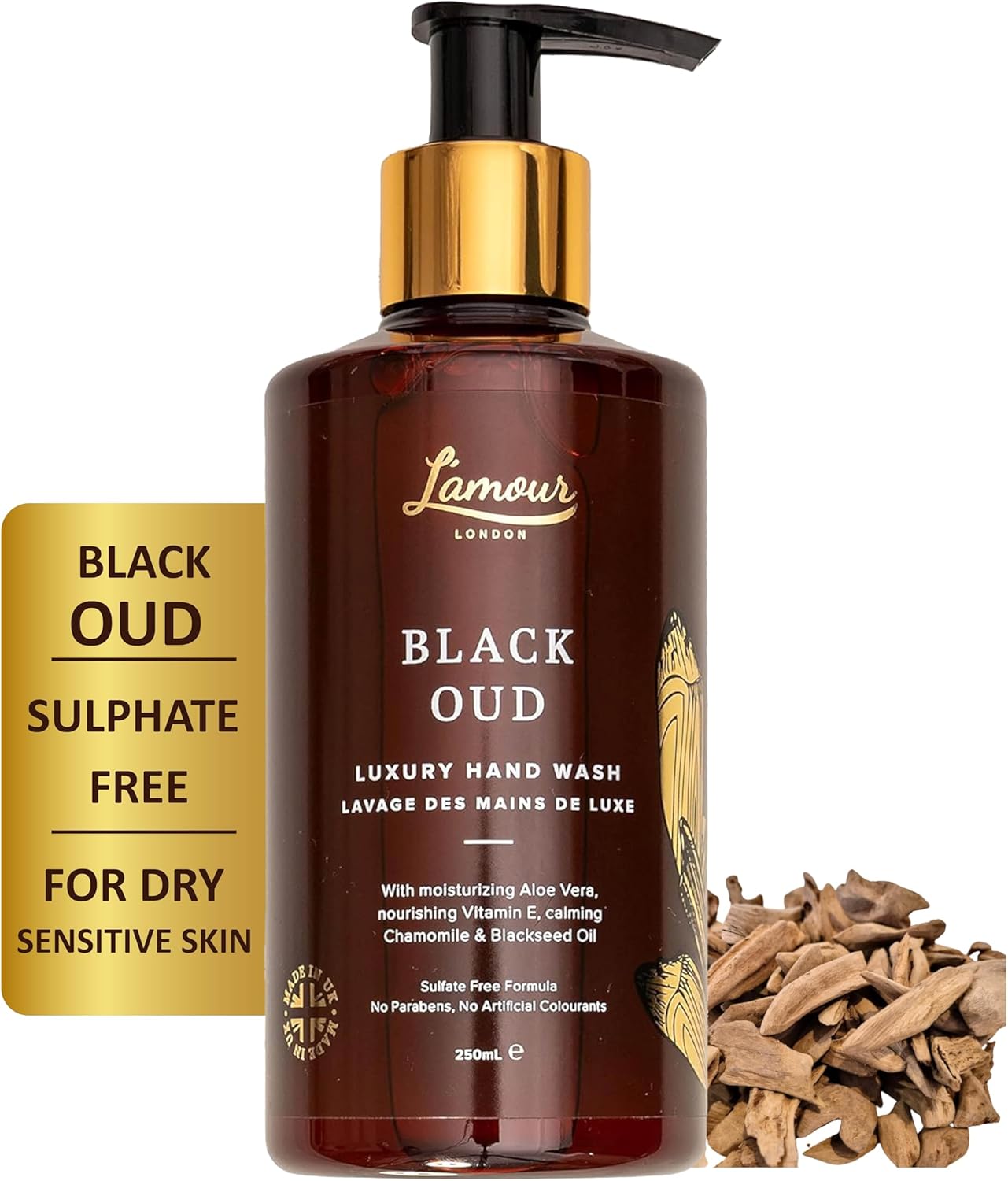 L'Amour Natural | Black Oud | Luxury Hand Wash | Essential Oils | Sulphate Free | Gentle For Dry And Sensitive Skin | 250Ml