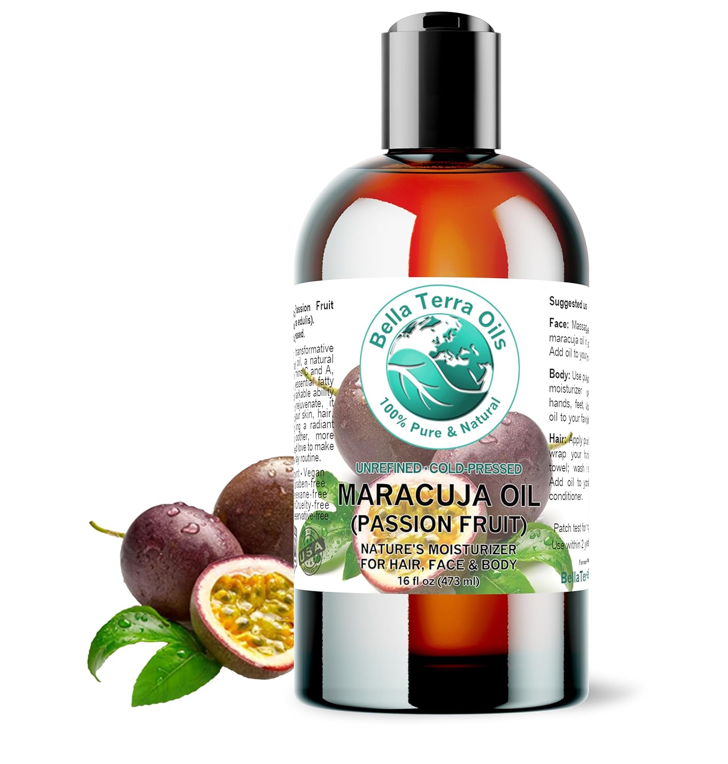 Bella Terra Oils - Maracuja Seed Oil 16 oz - Harness the Essence of Passion Fruit, Boosted with Nutrients & Antioxidants, Elevate Your Skin's Natural Glow