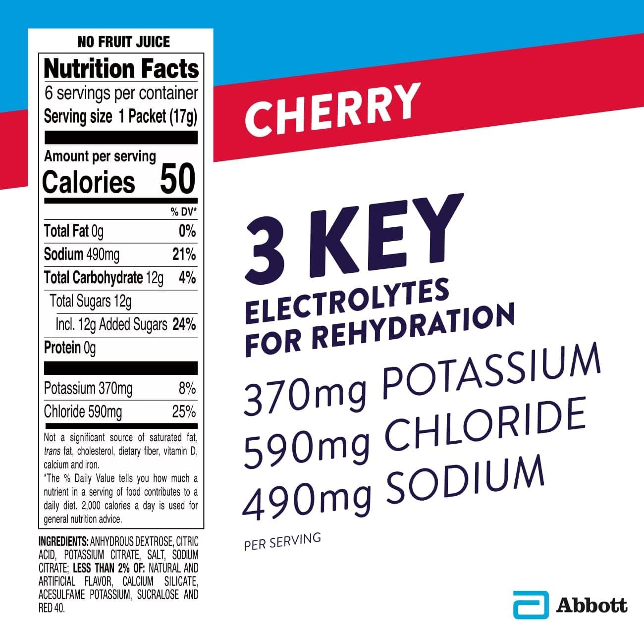 Pedialyte Electrolyte Powder Packets, Cherry, Hydration Drink, 18 Single-Serving Powder Packets : Health & Household