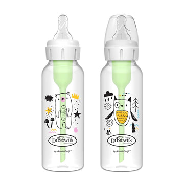 Dr. Brown'S Natural Flow Anti-Colic Options+ Narrow Baby Bottle, Bear & Owl, 8 Oz/250 Ml, With Level 1 Slow Flow Nipple, Bpa Free, 0M+, 2-Pack