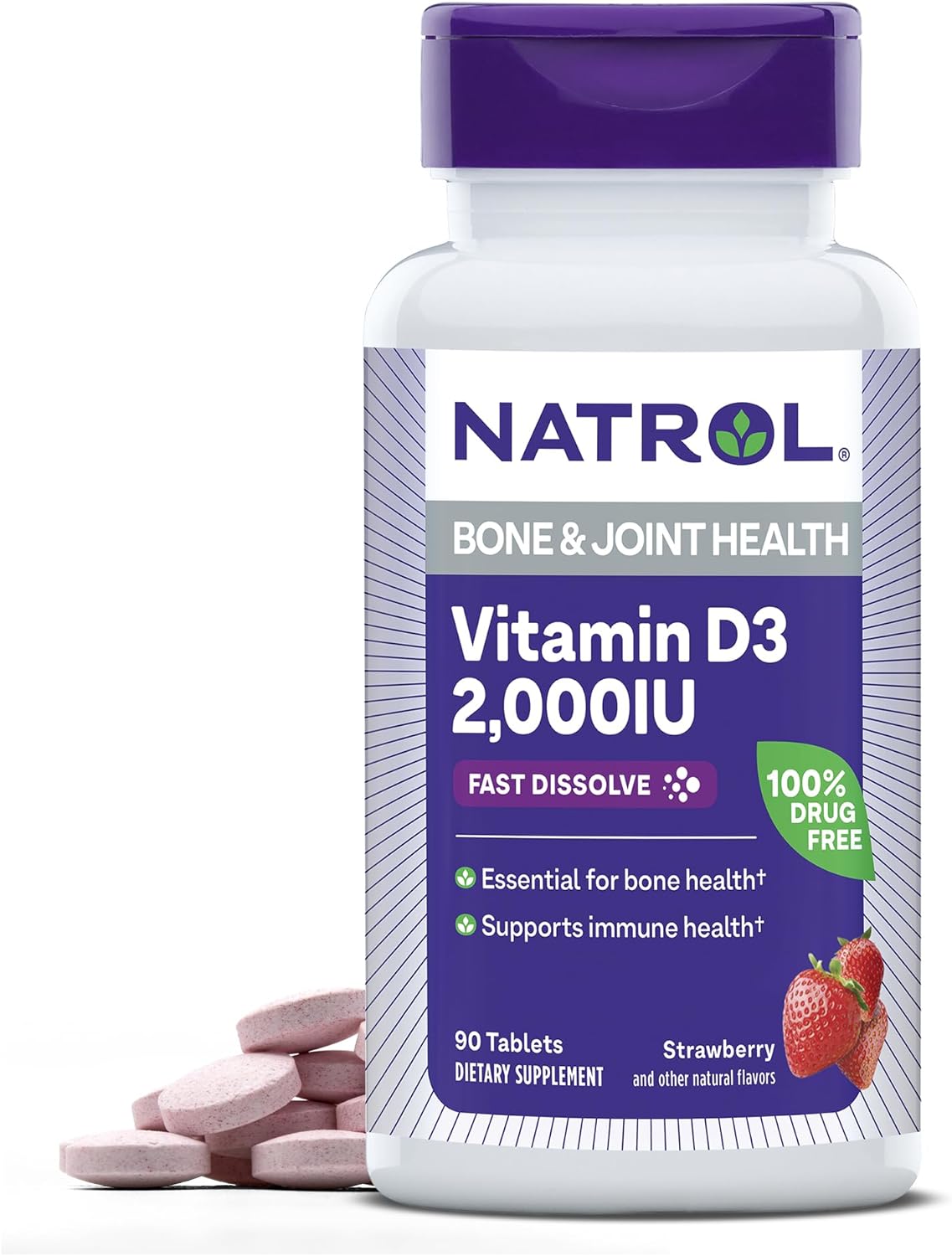 Natrol Vitamin D3 Tablets, Dietary Supplement, Bone & Joint Health, Support Your Immune Health, 2000 Iu, 90 Count