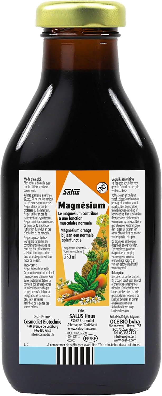 Salus Magnesium Liquid | High Absorption Gluconate and Citrate Form | Magnesium Supplement for Women, Men, and Children | Vegetarian, Gluten-Free, Non-GMO (250ml) : Health & Household