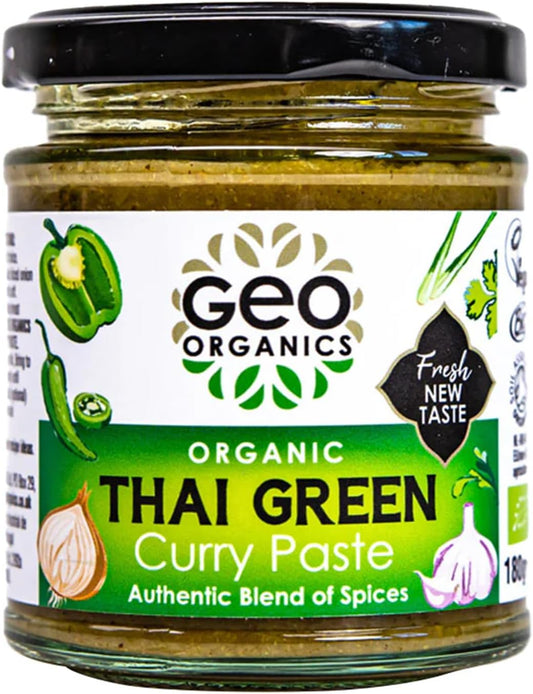 Geo Organics Thai Green Curry Paste 180G (Pack Of 1) Serves 4 | Organic & Vegan-Friendly Thai Curry Paste | Authentic Thai Recipe Base | Certified By Soil Association Curry Paste