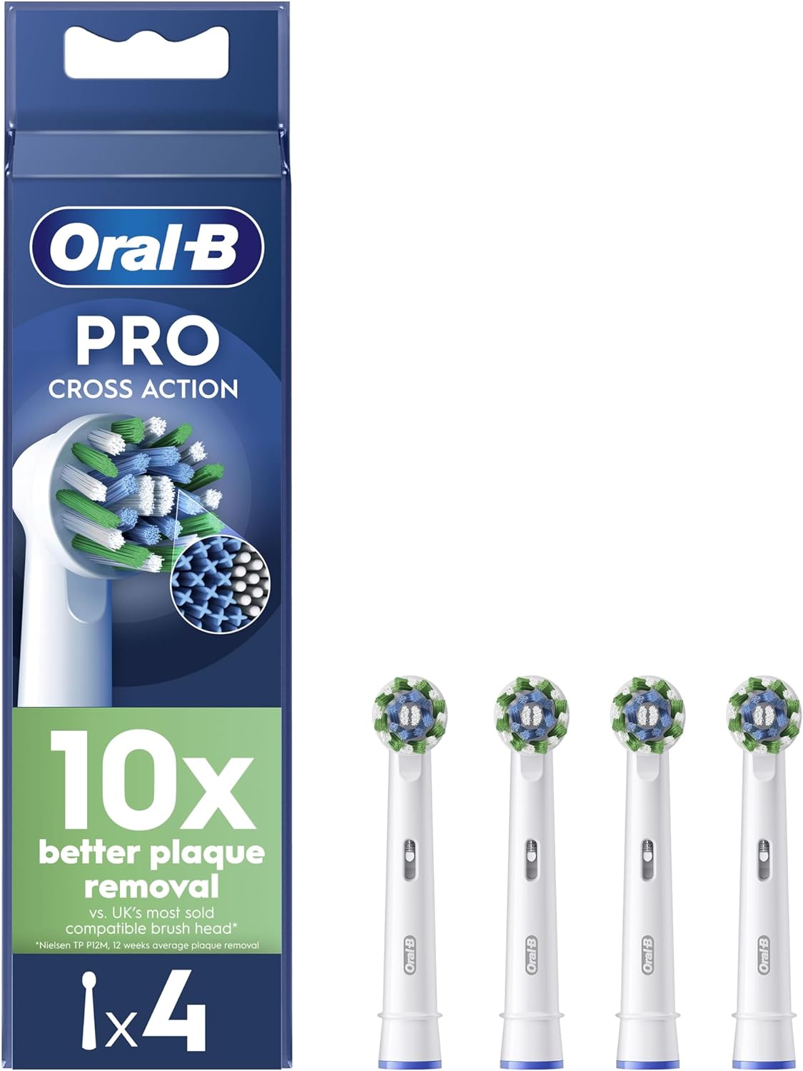 Oral-B Pro Cross Action Electric Toothbrush Head, X-Shape And Angled Bristles For Deeper Plaque Removal, Pack Of 4