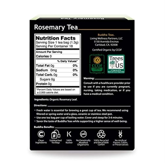 Buddha Teas Organic Rosemary Tea - Ou Kosher, Usda Organic, Ccof Organic, 18 Bleach-Free Tea Bags