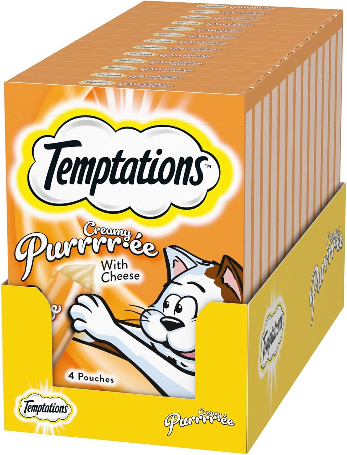 Temptations Creamy Puree With Cheese, Lickable Cat Treats, 0.42Oz Pouches, 4 Count (Pack Of 11) - Total 44 Count