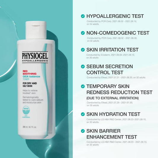 Physiogel Red Soothing Cica Balance Toner, Manages Skin Troubles, Refines Pores, Controls Sebum, Moisturizing, Cica, Pea, Niacinamide, Panthenol, Hypoallergenic Face Toner For Men & Women