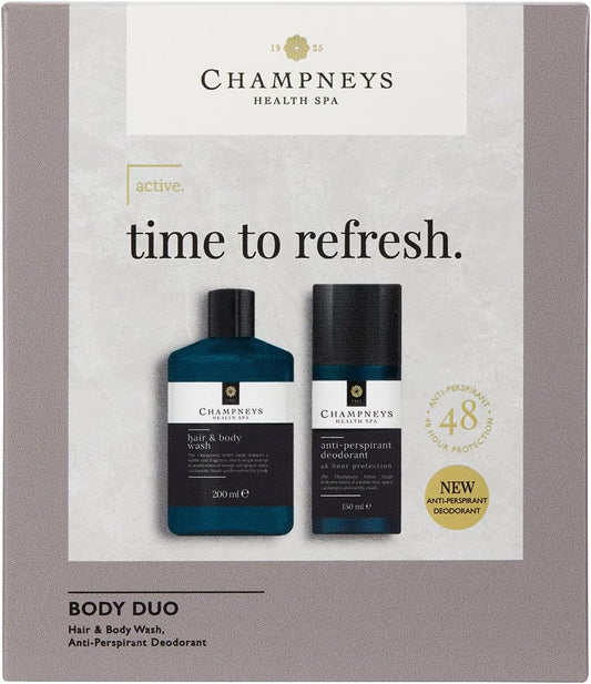 Champneys Body Duo, Anti-Perspirant Deodorant 150 Ml, Hair & Body Wash 200 Ml