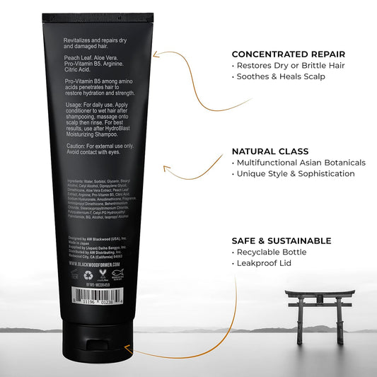 Blackwood For Men Hydroblast Moisturizing Conditioner - Deep Treatment For Damaged & Dry Hair - Natural Vegan Formula For Curly & Coarse Hair - Sulfate Free, Paraben Free, & Cruelty Free (4.59 Oz)