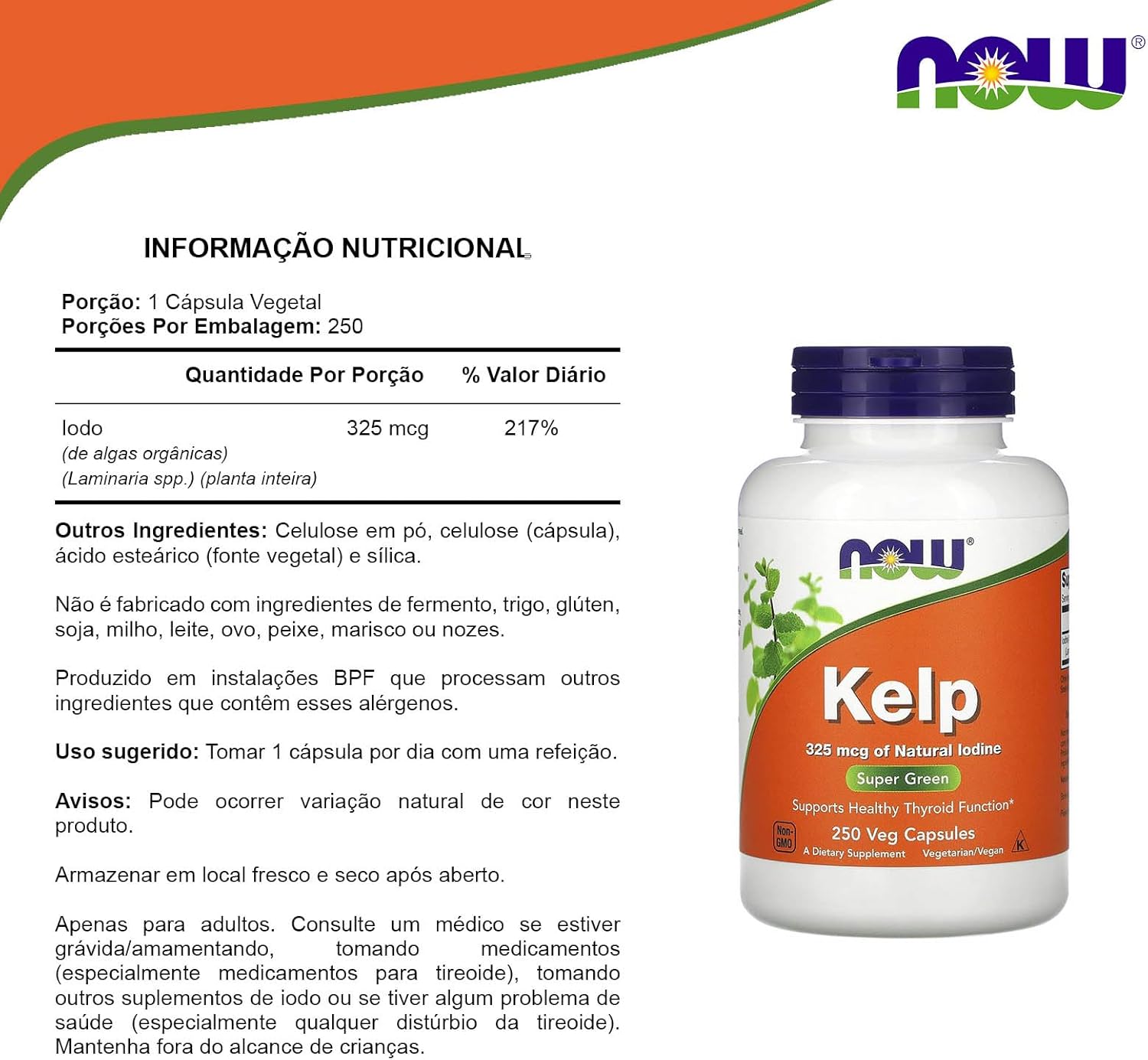 NOW Supplements, Kelp 325 mcg of Natural Iodine, Supports Healthy Thyroid Function*, Super Green, 250 Veg Capsules : Health & Household