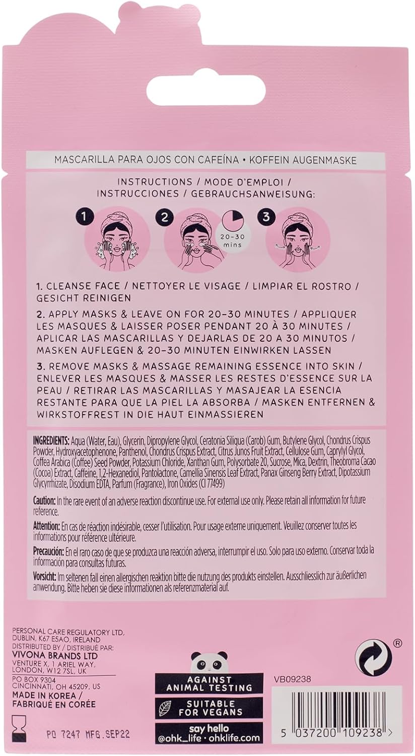 Oh K! Caffeine Under Eye Mask, For Puffy Tired Eyes, With Added Caffeine, Vegan And Cruelty Free, 15G