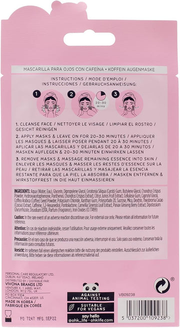 Oh K! Caffeine Under Eye Mask, For Puffy Tired Eyes, With Added Caffeine, Vegan And Cruelty Free, 15G
