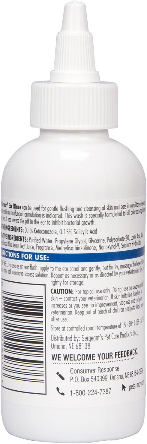 PetArmor Ear Rinse for Dogs & Cats, 4 oz, Cleans Dirt, Yeast, Wax, and Bacteria from Pet's Ears, Easy to Squeeze Bottle