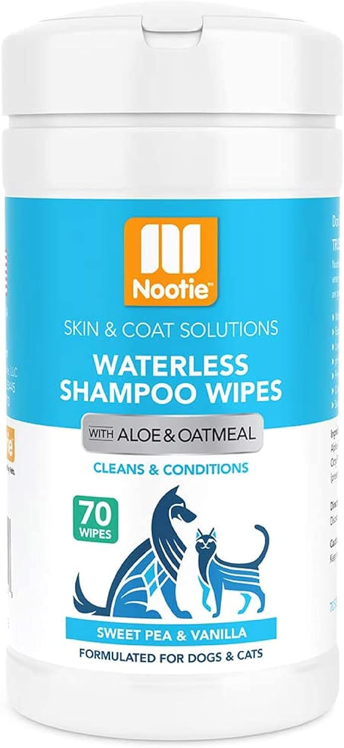 Nootie Waterless Shampoo Wipes for Dogs & Cats - Long Lasting Sweet Pea Vanilla Fragrance - Sold in Over 10,000 Vet Clinics and Pet Stores Worldwide, Made in USA - 70 Count