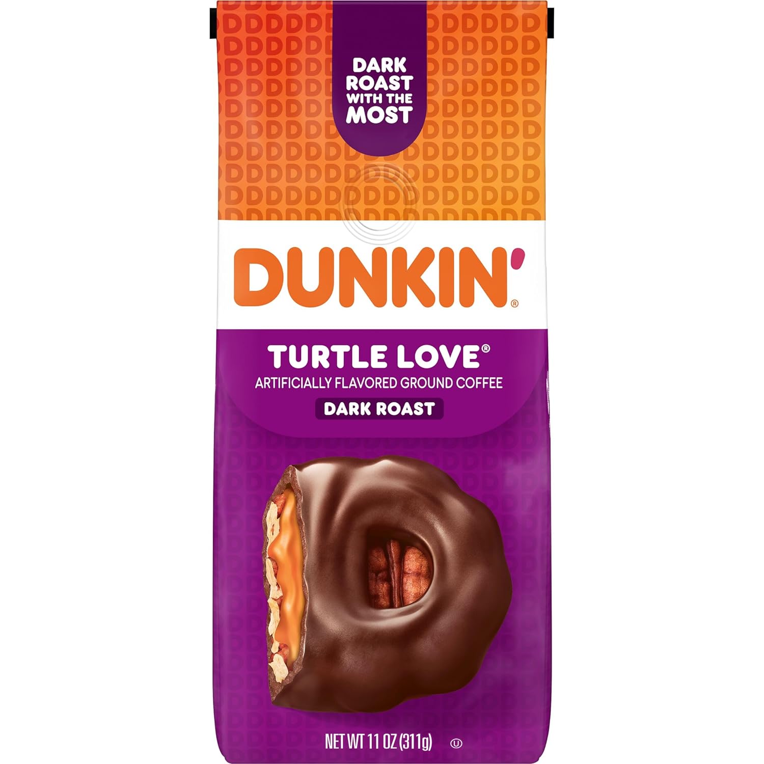 Dunkin' Turtle Love Flavored Dark Roast Ground Coffee, 11 Ounce (Pack of 6)