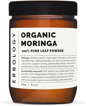 Erbology Organic Moringa Leaf Powder 3.2 oz - 45 Servings - Body Cleansing - Immunity Support - Rich in Iron - Sustainably Sourced Straight from Farm in India - Small Batch - Vegan - GMO-Free