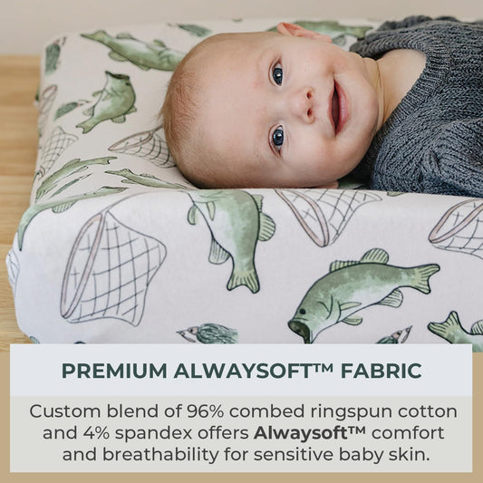 Pobibaby - 2 Pack Premium Changing Pad Cover - Ultra-Soft Jersey Knit, Stylish Ocean Pattern, Safe And Snug For Baby (Gone Fishing)
