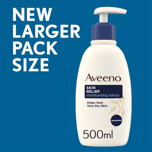 Aveeno Skin Relief Moisturising Lotion, With Soothing Triple Oat Complex & Shea Butter, Suitable For Sensitive Skin, 72-Hour Intense Hydration, Helps Relieve Very Dry And Tight Skin, Unscented, 500Ml