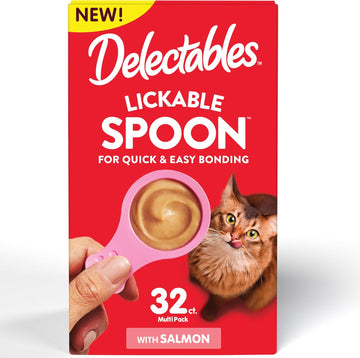 Hartz New Delectables Lickable Spoon Interactive Lickable Cat Treats For Quick & Easy Bonding, Salmon 32Ct