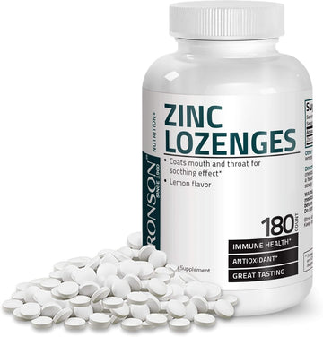 Bronson Zinc Lozenges Antioxidant & Immune Support Supplement Lemon Flavored, 180 Chewable Tablets