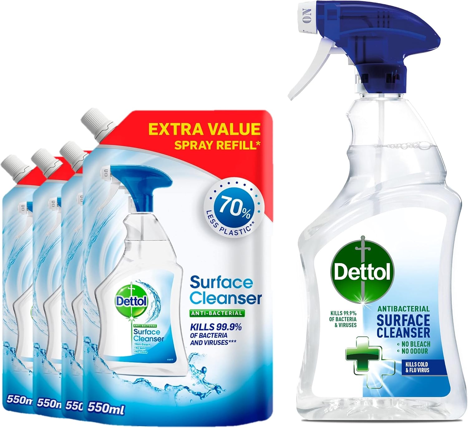 Dettol - Antibacterial Surface Cleanser Spray 750Ml + 4 X 550Ml Surface Cleanser Refills