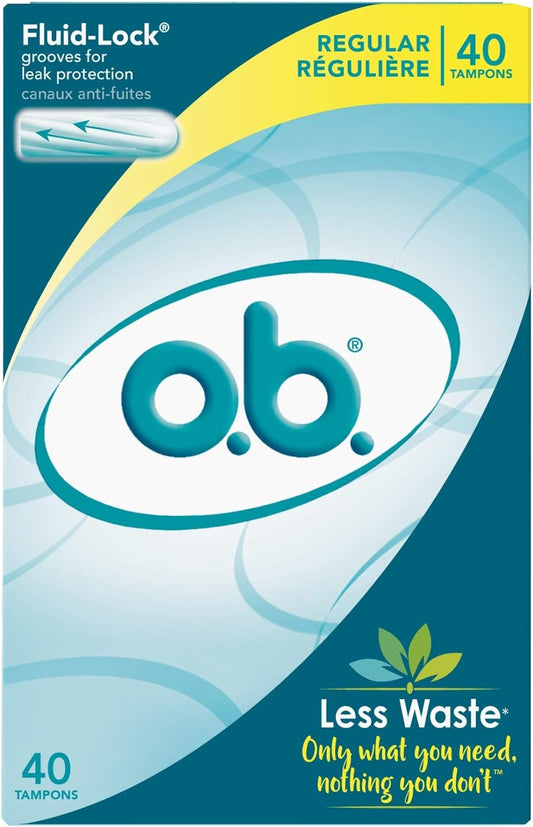 o.b. Tampons | Non-Applicator Tampon, Unscented | Regular Tampons, 40ct