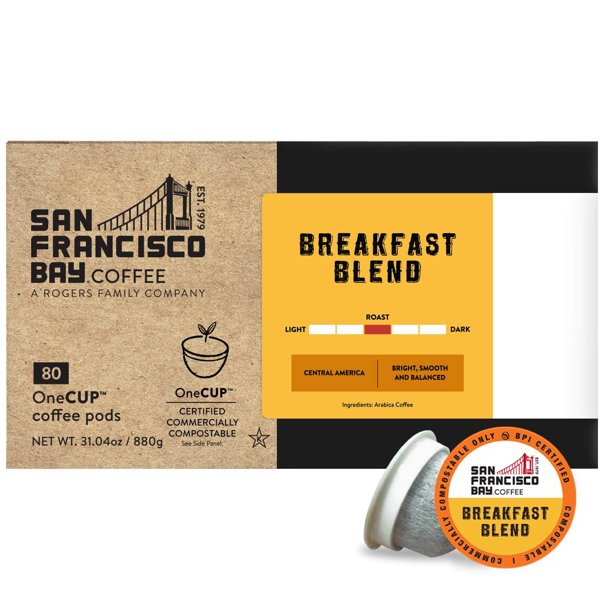 San Francisco Bay Compostable Coffee Pods - Breakfast Blend (80 Ct) K Cup Compatible including Keurig 2.0, Medium Roast : Coffee Brewing Machine Cups : Everything Else